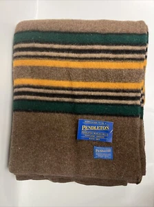 Vintage Pendleton USA Yakima Gray Striped Wool Cotton Camp Blanket 66x84 - Picture 1 of 5