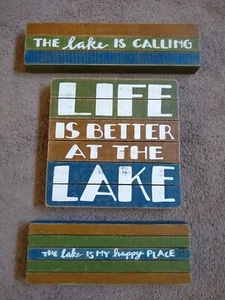 3pc Lot Primitives By Kathy Lake Box Signs Green Brown Blue Happy Calling Wall - Picture 1 of 5