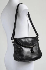 BLACK LEATHER SHOULDER BAG / CROSSBODY / SADDLE BAG , Ashwood , Small / Medium - Picture 1 of 11