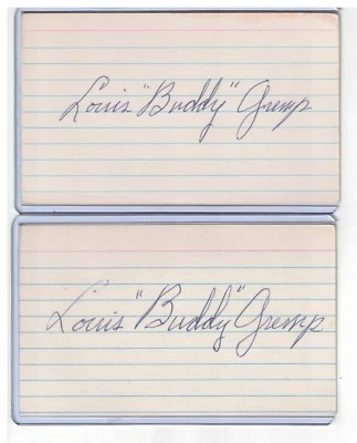 (2) BUDDY GREMP INDEX CARD 1940-42 BOSTON BEES/BRAVES PSA/DNA CERTIFY 1919-1995 - Image 1 of 2