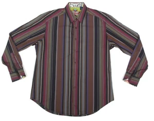 ROBERT GRAHAM Striped Button Up Long Sleeve Flip Cuff Floral Mens Shirt sz L 287 - Picture 1 of 5