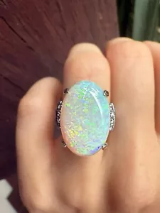 8.40ct Solid Australian Opal Diamond Platinum Ring - Picture 1 of 7