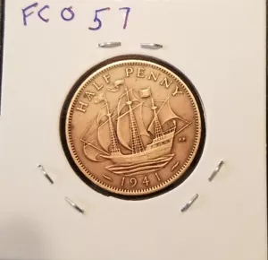 1941 Great Britain, Half Penny, 1941 bronze coin High quality Coin FC057 - Picture 1 of 4