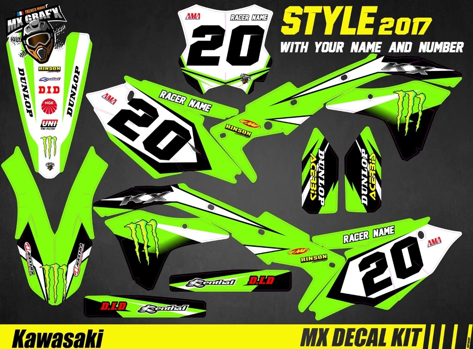 MX GRAFX Kit Déco Moto pour / Mx Decal Kit for Kawasaki KXF - Replica 2017