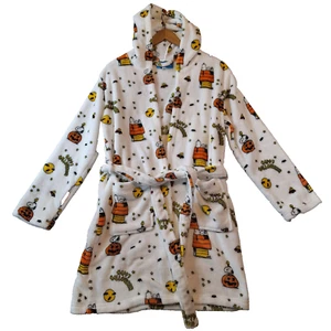Peanuts Snoopy Hooded Robe Kids S/M White Happy Halloween Belt Pockets Woodstock - Picture 1 of 13