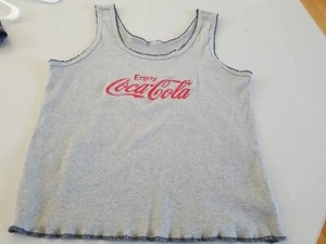 Coca-Cola Tank Top Girls XXL Gray Embroidered Logo Wide Strap Cute Ribbed Knit - Picture 1 of 4