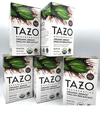 Lote 2026 80 saquinhos de chá preto café da manhã inglês regenerativo orgânico TAZO Awake 5Bx - Imagem 1 de 4