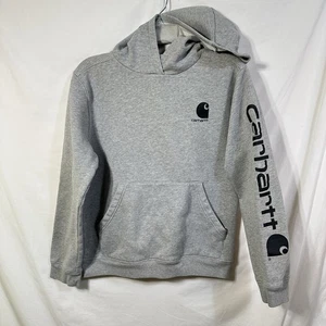 Carhartt Boys XL 18-20 Gray Distressed Pullover Hoodie Workwear Detroit Skater - Picture 1 of 11