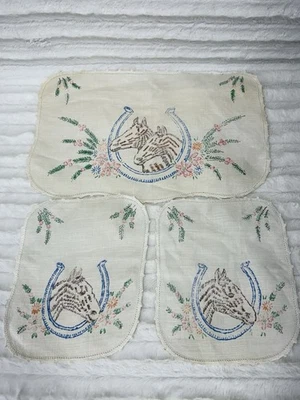 Vintage Embroidered Armchair Headrest Covers Fabric Horse (NOT EMBROIDERED YET) - Image 1 of 4