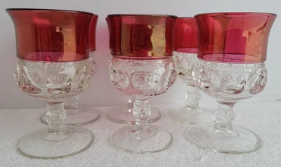 6 copas vintage tiffin kings corona rojo rubí flash huella digital 8 oz. Foto 1 de 4