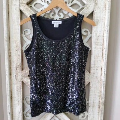 Camiseta sin mangas para mujer Liz Claiborne con cuello redondo y lentejuelas en negro talla pequeña Foto 1 de 4