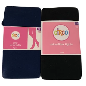 GIRLS 2 PAIR CIRCO TIGHTS Size 7-10  55-72 LBS NEW Black And Navy - Picture 1 of 3