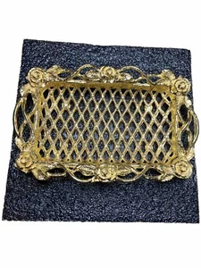 Portasapone vintage celebrità metallo tono oro fiori rosa 5”x 3” - Foto 1 di 8