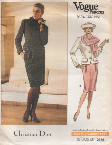 Tuta gonna giacca modello cucito Vogue 2366 di Christian Dior taglia 12 14 16 NON TAGLIATA