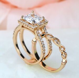 Princess Cut Rose Gold Women Interchangeable Engagement Ring Set Wedding Jewelry
