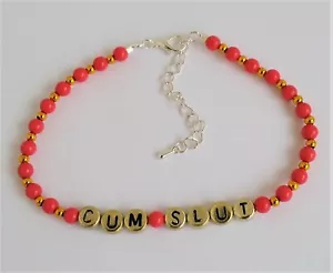 CUM SLUT HANDMADE BEADED ANKLET / BRACELET JEWELLERY / HOT WIFE QOS SISSY CSA12 - Picture 1 of 1