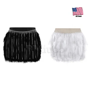 Women Turkey Feather Sexy Bra Silver Chain Tassel Decorative Elastic Waist Skirt - Picture 1 of 9