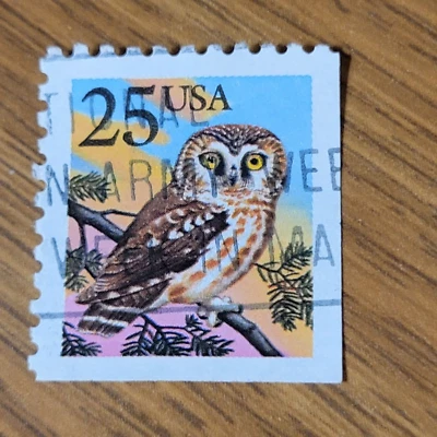 Scott # 2285 Owl U.S. Postage Stamp 25 Cent 1987-88 Canceled Booklet Single - Image 1 of 2