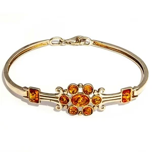 925 Solid Pure Sterling Silver Honey Baltic Amber Designer Beautiful Bangle 7 in - Bild 1 von 3