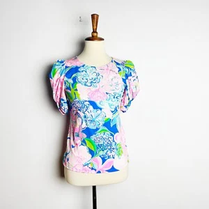 Lilly Pulitzer Kurzarm Puffs Style 004779 Pink & Blau Größe Extra Small - Bild 1 von 5