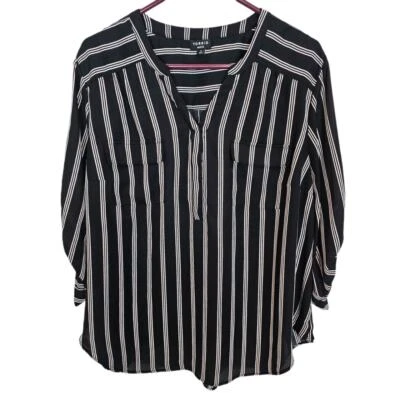 Torrid Top Plus Size Blouse Long Sleeve Blouse Women 2X Black Striped V Neck Top - Image 1 of 4