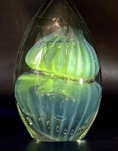 Eickholt Signed Egg Glass Paperweight Blue Double Jellyfish UV Glow 4" Bubbles - Picture 1 of 21