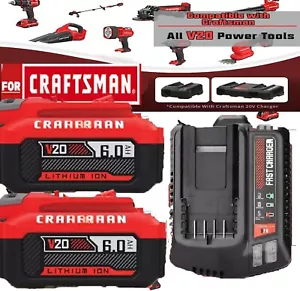 2Packs 20V V20 6.0Ah For Craftsman 20Volt MAX Li-ion Battery & CMCB104 Charger - Picture 1 of 16
