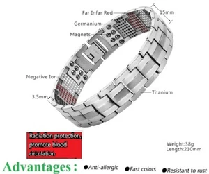 Pulsera Energía Plata Salud Piedras ION Brazalete Bio Salud TiTanio Bio Imán - Imagen 1 de 6