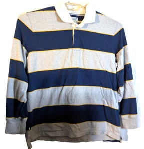 Camicia Rugby Uomo Lands End XL 46-48 Blu e Grigio Righe Cotone Manica Lunga Vinta - Foto 1 di 5
