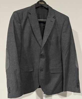 Hugo Boss 40R Jacket Virgin Wool Sport Coat Elbow Patch Blazer Herringbone Grey - Image 1 of 4
