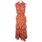 Misa Los Angeles Maxi Dress Womens XS Red Floral Print Smocked Ruffle Long Ilona