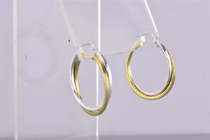 Pendientes de aro 925 doble trenzado de plata de ley de dos tonos 26 mm x 26 mm x 3 mm - Imagen 1 de 6