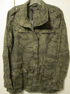 $120 Max Jeans Tencel Camo Olive Khaki Military Style Long Anorak Jacket M NWT - Picture 1 of 7