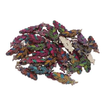 100 Pcs Wood Buttons, Mixed 2 Holes Buttons Feather Buttons - Image 1 of 4