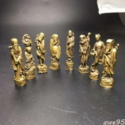 Juego de 8 estatua de latón de ocho inmortales de Buda de cobre antiguo chino de 5 cm para decorar Foto 1 de 4