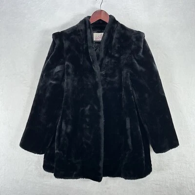 Vintage Intrigue Jacket Womens Large Black Plush Faux Fur Coat 70s 80s Mob Wife - Image 1 of 4