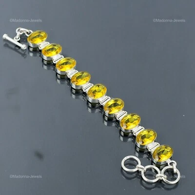 Oferta de San Valentín 925 Plata de Ley Ovalada Piedra Citrino Cadena Pulsera Joyería Foto 1 de 4