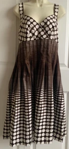 Vestido de Verano Calvin Klein Marrón/Blanco Lunares Halter Hasta la Rodilla ~ Talla 12 - Imagen 1 de 10