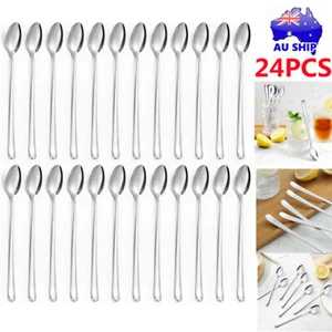 24pcs Long Handled Stainless Steel Coffee Spoon Cold Drink Ice Cream Tea Spoon~ - Picture 1 of 8