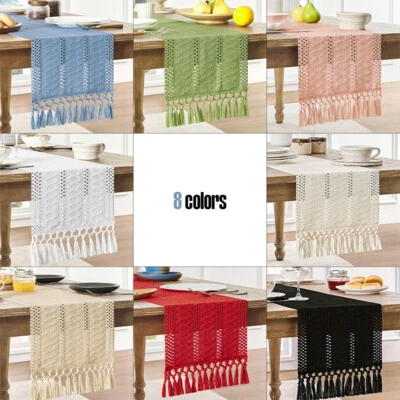 Boho Table Runner Tassels Handwoven Tablecloth Kitchen Dining Table Home Decor - Image 1 of 4