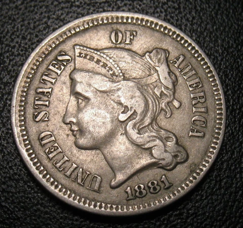 Old US Coins 1881 Obsolete Highgrade Three Cent Piece Cover