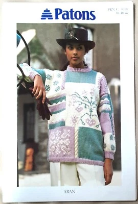 New Original Patons Aran Ladies Snowflake sampler Sweater Knitting Pattern 5018 - Image 1 of 3
