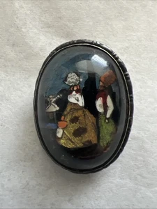 Vintage Silber Blau Morpho Brosche - Niederländische Szene 1,0x0,75" Vintage Silber England - Bild 1 von 4