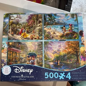 Disney 500-Piece Jigsaw Puzzles Set of 4 Snow White Mickey Beach Rainbow - Picture 1 of 14
