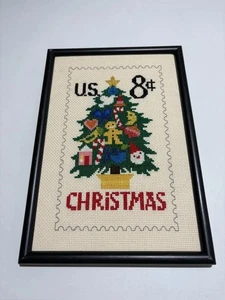 Vintage 1973 US Briefmarke #8 Weihnachten Nadelspitze Stickerei Kreuzstich gerahmt Americana - Bild 1 von 6