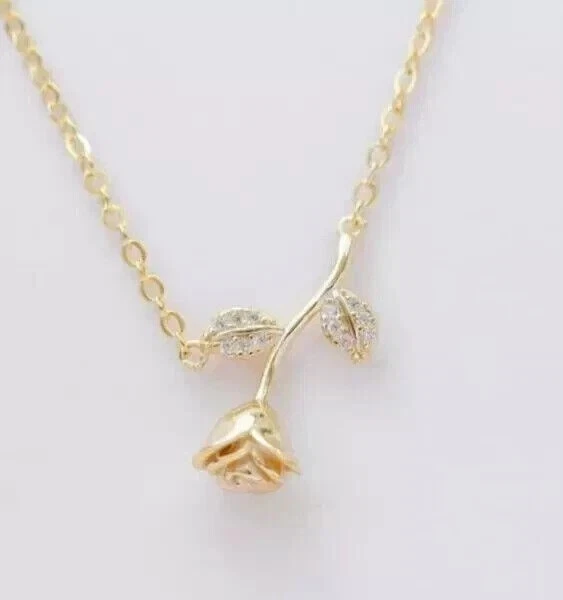 Colar pingente feminino de rosa com diamante simulado redondo folheado a ouro amarelo 14K 1 quilate - Imagem 1 de 4
