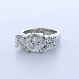 3.88ct F-SI2 Round Natural Certified Diamonds Platinum Classic Three-Stone Ring - Picture 1 of 3