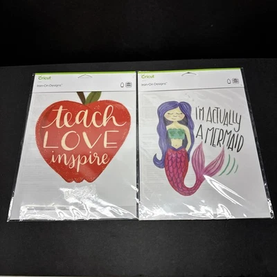 Lot of 2 new Cricut Iron-On Designs, mermaid, teacher Apple Teach Love Inspire  - Image 1 of 4