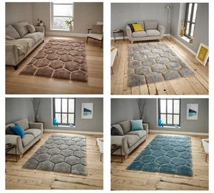 Noble House Hand Carved 3D Honeycomb Shaggy Rug Super Soft Hexagon Design Mat - Picture 1 of 17