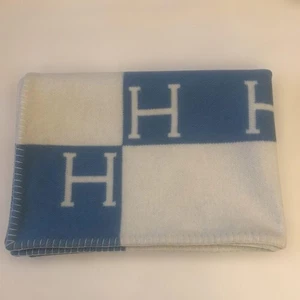 Hermes Avalon Coperta Lana Merino Misto Cashmere Azzurro Multicolore Buona - Foto 1 di 13